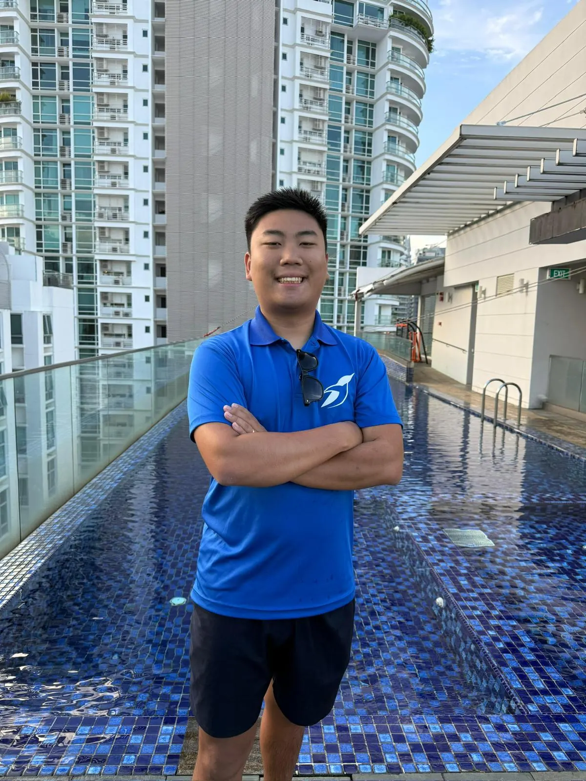 Rayner Teo at the Penguin Swim School rooftop pool in Singapore