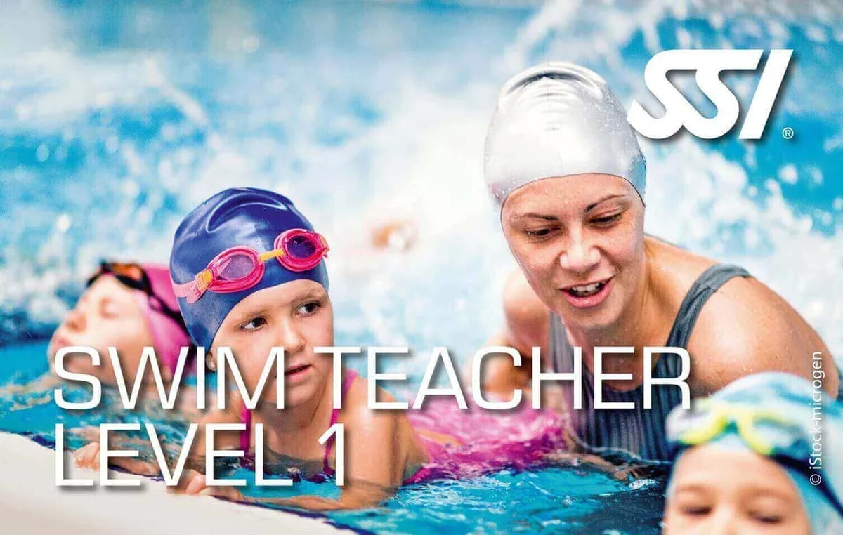 SSI Swim Teacher Level 1 reference image showing an instructor supporting a child swimmer in a pool